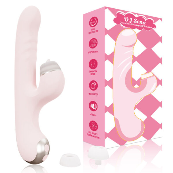 5-in-1 Thrusting & Licking Vibrator for Women – Interchangeable Heads, Suction, Tapping & Powerful Vibration W12