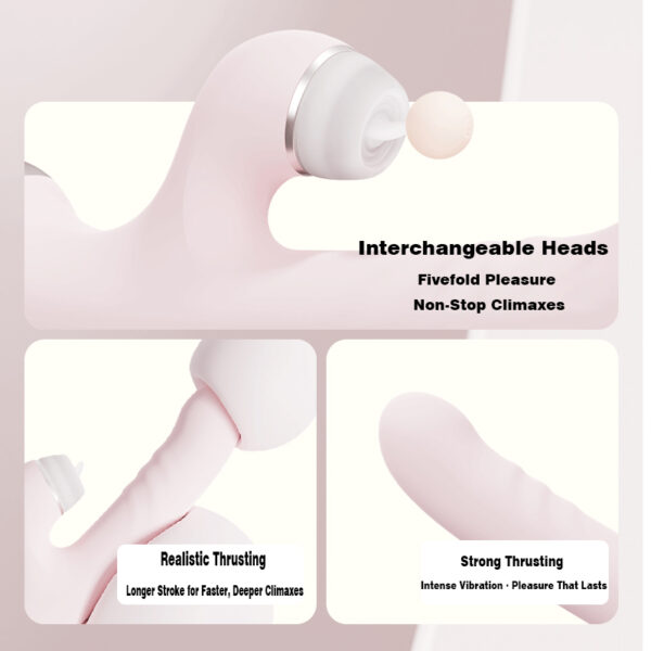 5-in-1 Thrusting & Licking Vibrator for Women – Interchangeable Heads, Suction, Tapping & Powerful Vibration W12