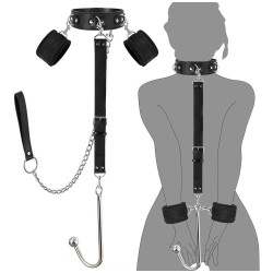 BDSM Restraint Set — Adjustable Collar, Handcuffs & Anal Hook CB08