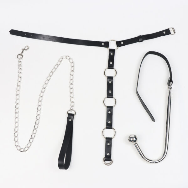 BDSM Restraint Set — Adjustable Collar, Handcuffs & Anal Hook CB08