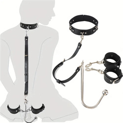 BDSM Restraint Set — Adjustable Collar, Handcuffs & Anal Hook CB08
